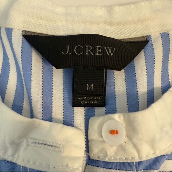 J Crew Lightweight Blue White Stripe Short Sleeve Popover V Neck Shirt Blouse MD - Picture 6 of 13